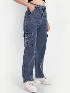 Next One Women Smart Wide Leg High-Rise Heavy Fade Stretchable Cotton Jeans