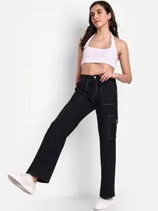 BROADSTAR Women Smart Wide Leg High-Rise Stretchable Cargo Jeans