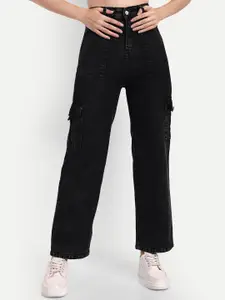 BROADSTAR Women Smart Wide Leg High-Rise Stretchable Cargo Jeans