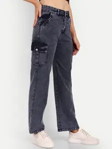 BROADSTAR Women Smart Wide Leg High-Rise Heavy Fade Stretchable Jeans