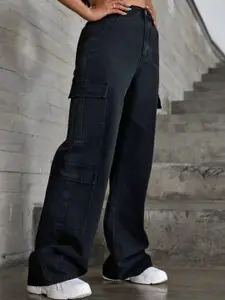 BROADSTAR Women Smart Wide Leg High-Rise Stretchable Cargo Jeans