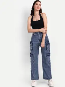 BROADSTAR Women Smart Wide Leg High-Rise Clean Look Heavy Fade Stretchable Jeans