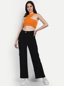 BROADSTAR Women Smart Wide Leg High-Rise Stretchable Cargo Jeans