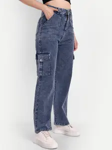 BROADSTAR Women Smart Wide Leg High-Rise Clean Look Heavy Fade Stretchable Jeans