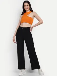 BROADSTAR Women Smart Straight Fit High-Rise Cotton Cargo Jeans