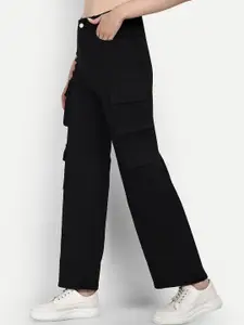 BROADSTAR Women Smart Wide Leg High-Rise Stretchable Cargo Jeans