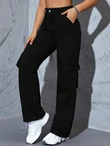 BROADSTAR Women Smart Wide Leg High-Rise Stretchable Cargo Jeans