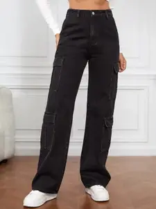 BROADSTAR Women Smart Wide Leg High-Rise Stretchable Cargo Jeans