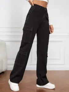 BROADSTAR Women Smart Wide Leg Stretchable Clean Look Cargo Jeans