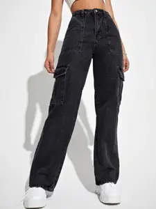 BROADSTAR Women Smart Wide Leg High-Rise Clean Look Stretchable Cargo Jeans