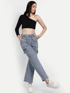 Next One Women Smart High-Rise Mildly Distressed Light Fade Stretchable Cotton Jeans