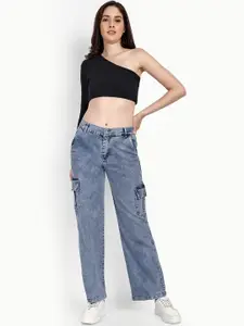 Next One Women Smart Wide Leg High-Rise Heavy Fade Stretchable Jeans