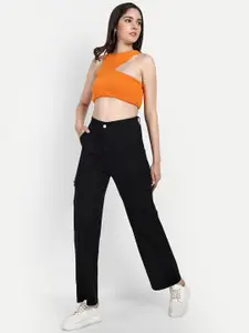 Next One Women Smart Wide Leg High-Rise Clean Look Cotton Stretchable Cargos