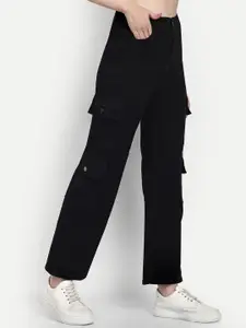 Next One Women Smart Wide Leg High-Rise Clean Look Cotton Stretchable Cargos