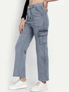 Next One Women Smart Wide Leg High-Rise Heavy Fade Stretchable Cargo Jeans