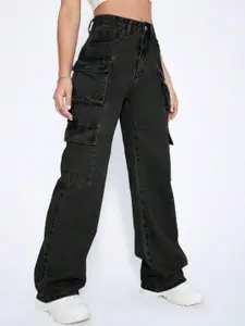 Next One Women Smart Wide Leg High-Rise Stretchable Cargo Jeans