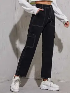 Next One Women Smart Wide Leg High-Rise Clean Look Stretchable Cargo Jeans