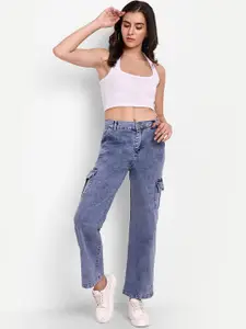 Next One Women Smart Wide Leg High-Rise Clean Look Heavy Fade Stretchable Jeans