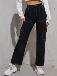 Next One Women Smart Wide Leg High Rise Clean Look Stretchable Cargo Jeans