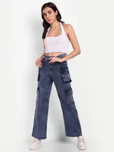 Next One Women Smart Wide Leg High Rise Heavy Fade Clean Look Stretchable Jeans