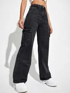 Next One Women Black Smart Wide Leg High-Rise Clean Look Stretchable Jeans