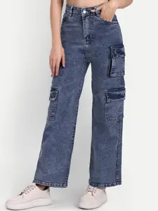 Next One Women Smart Wide Leg High-Rise Clean Look Heavy Fade Stretchable Jeans