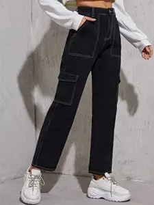 Next One Women Smart Wide Leg High-Rise Stretchable Cargo Jeans