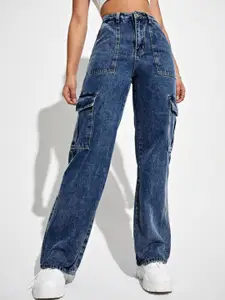 Next One Women Smart Wide Leg High-Rise Low-Fade Stretchable Cargo Jeans