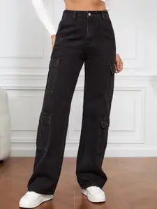 Next One Women Smart Wide Leg High-Rise Stretchable Cargo Jeans