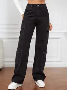 Next One Women Smart Wide Leg High-Rise Stretchable Cargo Jeans