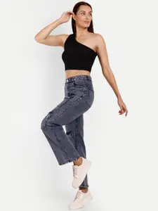 Next One Women Smart Wide Leg High-Rise Light Fade Stretchable Cargo Jeans