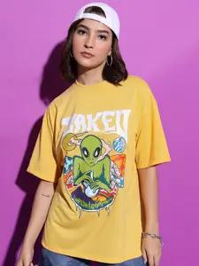 Tokyo Talkies Yellow Graphic Printed Oversized T-Shirt