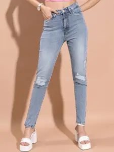 Tokyo Talkies Women Skinny Fit Low Distress Heavy Fade Stretchable Jeans