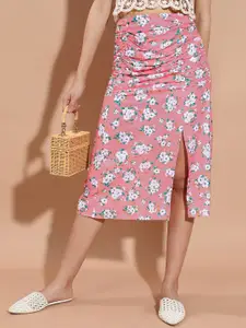 Tokyo Talkies Floral Printed A-Line Midi Skirt