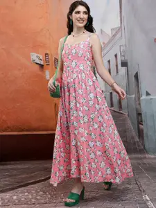 Tokyo Talkies Floral Printed Smocked Maxi Fit & Flare Dress
