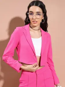 Tokyo Talkies Pink Single-breasted Casual Crop Blazer