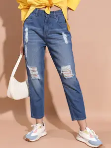Tokyo Talkies Women Mid-Rise Straight Fit Mildly Distressed Light Fade Jeans