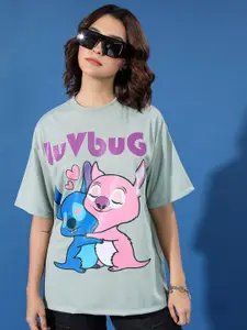 Tokyo Talkies Green Graphic Printed Oversized T-Shirt