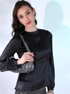 Tokyo Talkies Black High Neck Peplum Top