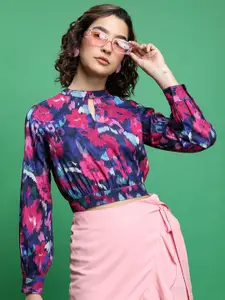Tokyo Talkies Floral Printed Keyhole Neck Blouson Top