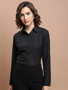 Tokyo Talkies Black Spread Collar Formal Shirt