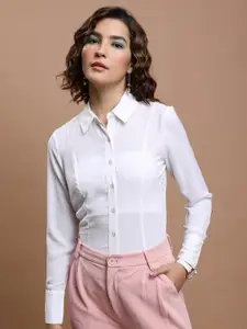 CHIC BY TOKYO TALKIES White Spread Collar Formal Shirt