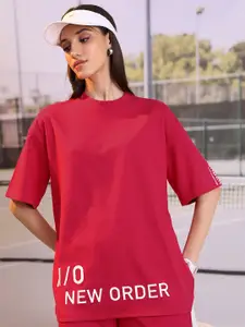 Tokyo Talkies Printed Drop Shoulder Sleeved Oversized Tshirt