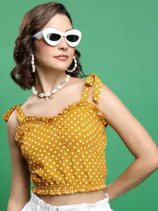 Tokyo Talkies Polka Dots Printed Fitted Crop Top