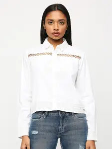 Pepe Jeans Lace Inserts Detail Opaque Pure Cotton Casual Shirt