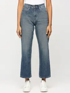 Pepe Jeans Women Straight Fit High-Rise Heavy Fade Pure Cotton Whiskers Jeans