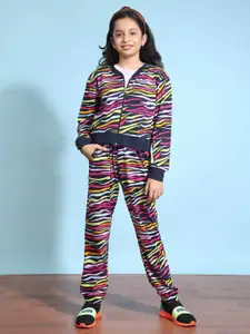 Ninos Dreams Girls Abstract Printed Relaxed Fit Pure Cotton Bomber Jacket & Joggers