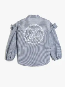 Koton Girls Striped Shirt Collar Puff Sleeves Bow Design Shirt Style Top