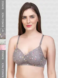 ACCEZORY Pack Of 3 Printed Full Coverage Lightly Padded T-shirt Bra With All Day Comfort