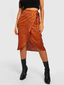 Boohoo Petite Printed Satin Wrap Skirt